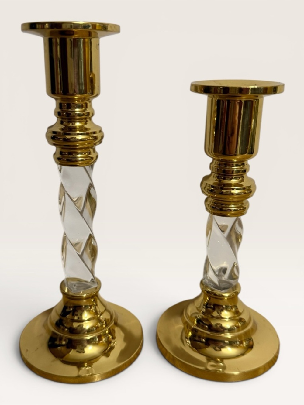 Vintage Hollywood Regency Brass & Twisted Lucite Candlestick Holders